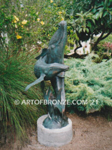 Breaching marine art bronze sculpture humpback whale for pool ocean decor