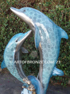 Jubilation bronze fine art gallery sculpture of joyfully playing dolphins, whales and porpoises