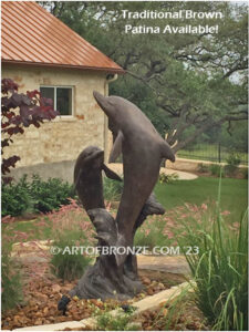 Jubilation bronze fine art gallery sculpture of joyfully playing dolphins, whales and porpoises