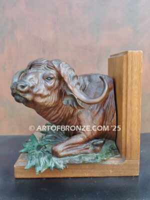 Lazy Afternoon cape buffalo bookend bronze statue artwork