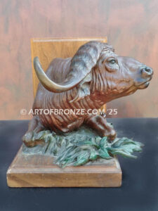 Lazy Afternoon cape buffalo bookend bronze statue artwork