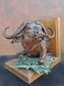 Lazy Afternoon cape buffalo bookend bronze statue artwork