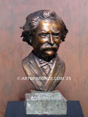 Mark Twain bronze statue lifelike bust of famous author