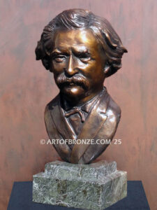 Mark Twain bronze statue lifelike bust of famous author