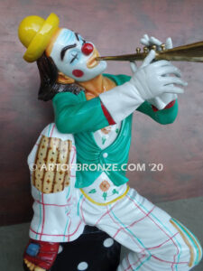 Music Never Stops gallery quality collectible bronze statue clown playing trumpet bronze statue