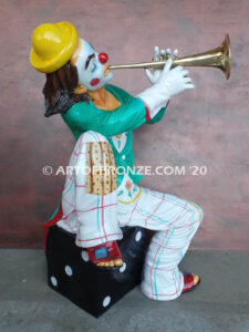 Music Never Stops gallery quality collectible bronze statue clown playing trumpet bronze statue