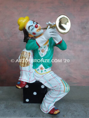 Music Never Stops gallery quality collectible bronze statue clown playing trumpet bronze statue