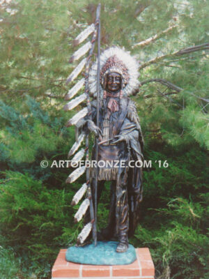 Peace Carl Kauba bronze statue six foot tall Native American Indian holding peace pipe