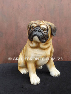 Pug gallery quality, custom sitting dog bronze statue artwork