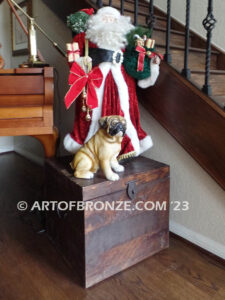 Pug gallery quality, custom sitting dog bronze statue artwork