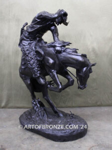 Rattlesnake bronze statue cowboy on bucking horse after Frederic Remington