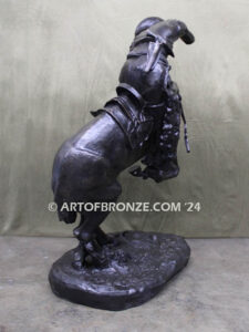 Rattlesnake bronze statue cowboy on bucking horse after Frederic Remington