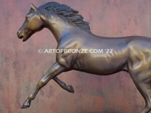 Running Free bronze statue award of galloping wild horse attached to a marble base