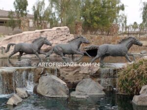 Running Spirit bronze sculpture of running thoroughbreds for Griffin Ranch in La Quinta, CA