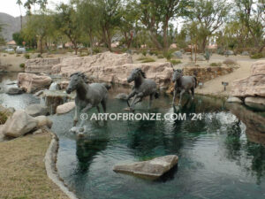 Running Spirit bronze sculpture of running thoroughbreds for Griffin Ranch in La Quinta, CA