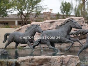 Running Spirit bronze sculpture of running thoroughbreds for Griffin Ranch in La Quinta, CA