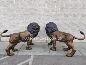 Serengeti Kings high quality cast bronze statue pair of roaring lions