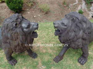 Serengeti Kings high quality cast bronze statue pair of roaring lions