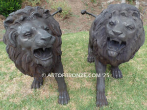 Serengeti Kings high quality cast bronze statue pair of roaring lions