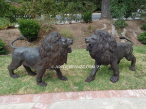 Serengeti Kings high quality cast bronze statue pair of roaring lions