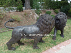 Serengeti Kings high quality cast bronze statue pair of roaring lions