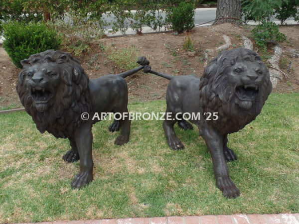 Serengeti Kings high quality cast bronze statue pair of roaring lions