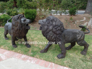 Serengeti Kings high quality cast bronze statue pair of roaring lions