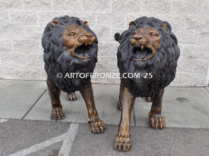 Serengeti Kings high quality cast bronze statue pair of roaring lions