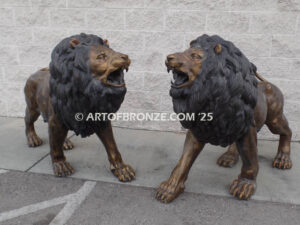 Serengeti Kings high quality cast bronze statue pair of roaring lions