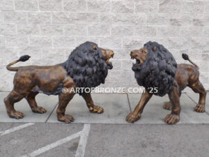 Serengeti Kings high quality cast bronze statue pair of roaring lions