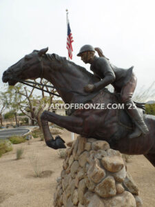 Show Jumping Olympic equestrian bronze sculpture horse and rider equestrian statue for Griffin Ranch in La Quinta, CA