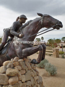 Show Jumping Olympic equestrian bronze sculpture horse and rider equestrian statue for Griffin Ranch in La Quinta, CA