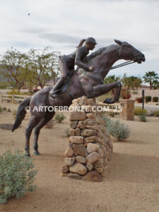 Show Jumping Olympic equestrian bronze sculpture horse and rider equestrian statue for Griffin Ranch in La Quinta, CA