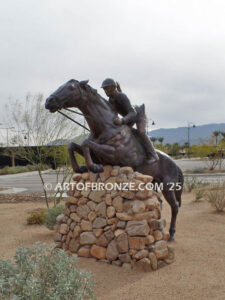 Show Jumping Olympic equestrian bronze sculpture horse and rider equestrian statue for Griffin Ranch in La Quinta, CA