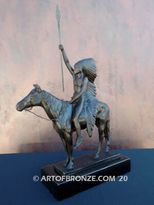 Signal of Peace Native American on horse holding spear bronze sculpture after Cyrus Edwin Dallin