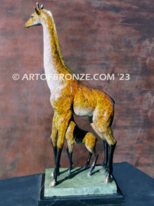 Giraffe lost wax high quality bronze cast indoor statue standing mother giraffe and calf
