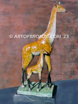 Giraffe lost wax high quality bronze cast indoor statue standing mother giraffe and calf