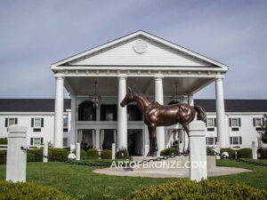 Stevie Wonderboy bronze sculpture of standing racing horse for Griffin Ranch in La Quinta, CA