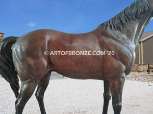 Stevie Wonderboy bronze sculpture of standing racing horse for Griffin Ranch in La Quinta, CA