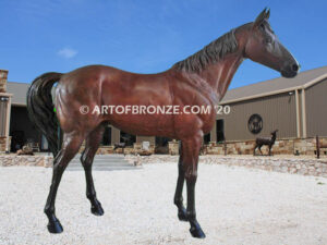 Stevie Wonderboy bronze sculpture of standing racing horse for Griffin Ranch in La Quinta, CA