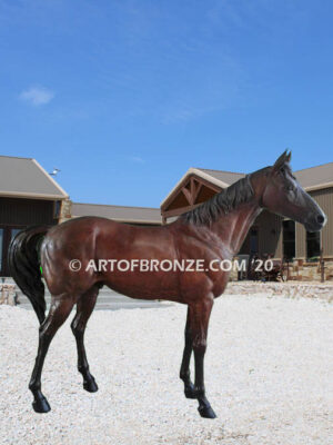 Stevie Wonderboy bronze sculpture of standing racing horse for Griffin Ranch in La Quinta, CA