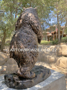 Striking Thunder monumental outdoor bronze sculpture of ferocious grizzly bear