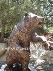 Striking Thunder monumental outdoor bronze sculpture of ferocious grizzly bear