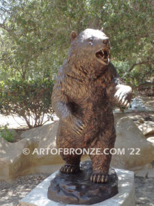 Striking Thunder monumental outdoor bronze sculpture of ferocious grizzly bear