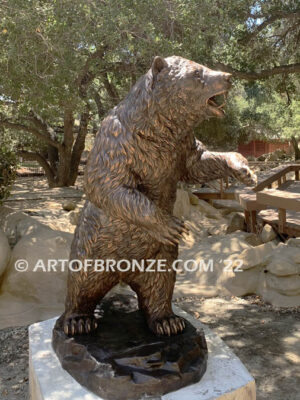 Striking Thunder monumental outdoor bronze sculpture of ferocious grizzly bear