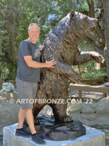 Striking Thunder monumental outdoor bronze sculpture of ferocious grizzly bear