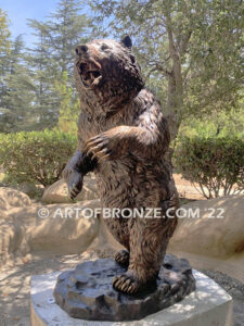 Striking Thunder monumental outdoor bronze sculpture of ferocious grizzly bear