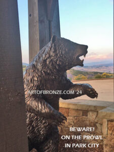 Striking Thunder monumental outdoor bronze sculpture of ferocious grizzly bear