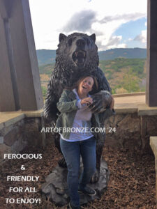 Striking Thunder monumental outdoor bronze sculpture of ferocious grizzly bear