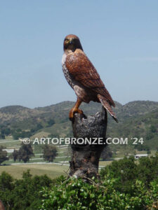 Watchtower bronze sculpture of hawk school mascot for public art